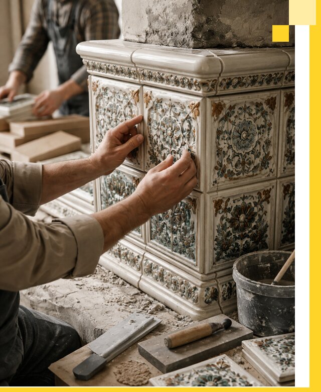 Изразцовые камины под ключ в Мытищах: проект и монтаж