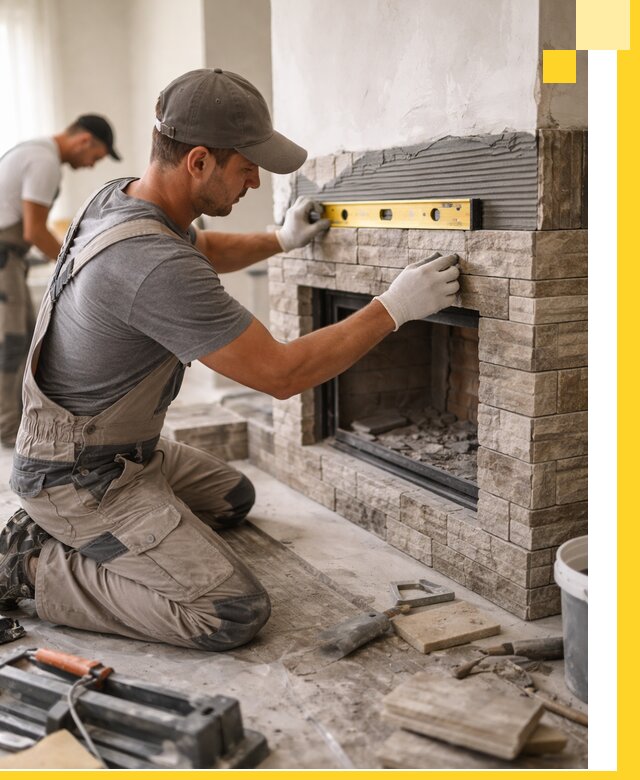 Облицовка каминов в Мытищах, монтаж и отделка натуральным камнем