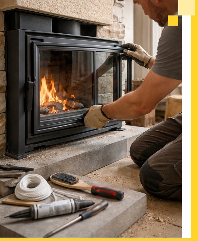 Производство, монтаж и доставка каминов со стеклом в Мытищах