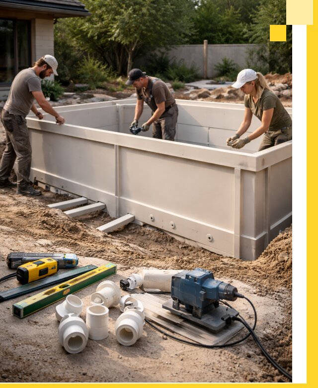 Установка полипропиленовых бассейнов под ключ в Мытищах