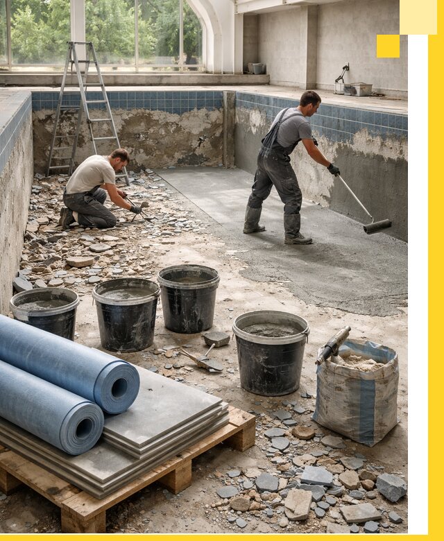 Реконструкция бассейнов в Мытищах: ремонт, гидроизоляция