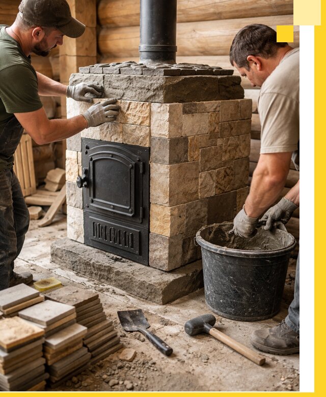 Облицовка банной печи под ключ в Мытищах: камень и плитка