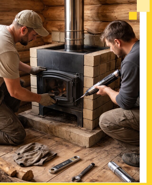 Монтаж и установка печи в бане под ключ с гарантией в Мытищах