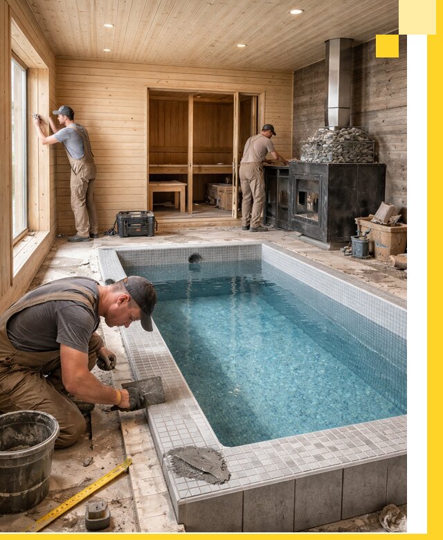 Проект бани с бассейном и сауной в Мытищах под ключ