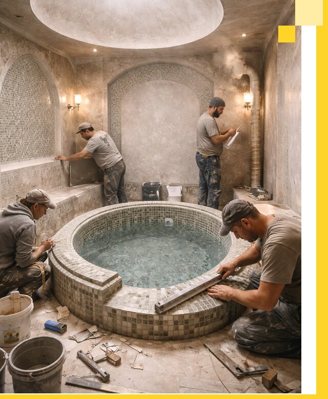 Профессиональное строительство хамама с бассейном в Мытищах под ключ