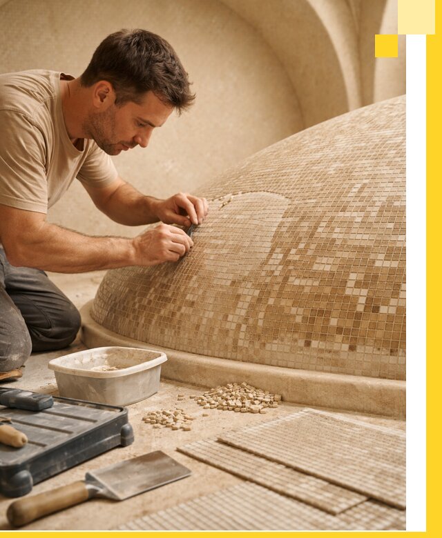 Профессиональная укладка мозаики для хамама под ключ в Мытищах